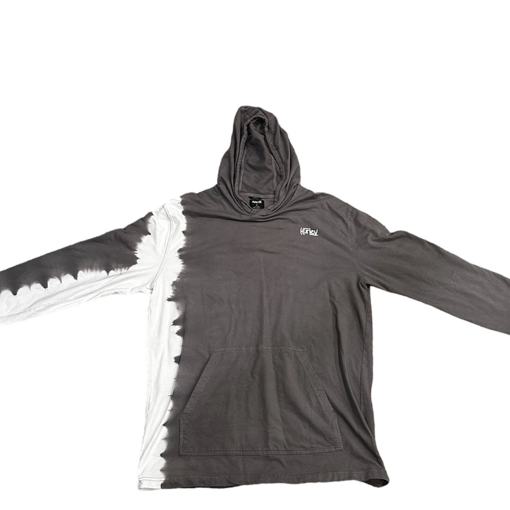 Men’s Hurley Long Sleeve Shirt with Hood Tye dye gray and white size large